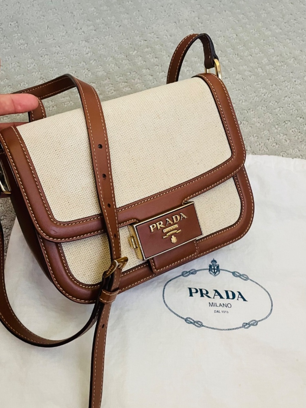 PRADA AUTHENTIC EMBLEME FLAP SHOULDER BAG - Picture 2 of 7